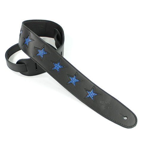DSL 2.5 Inch Guitar Strap Black Leather, Blue Star