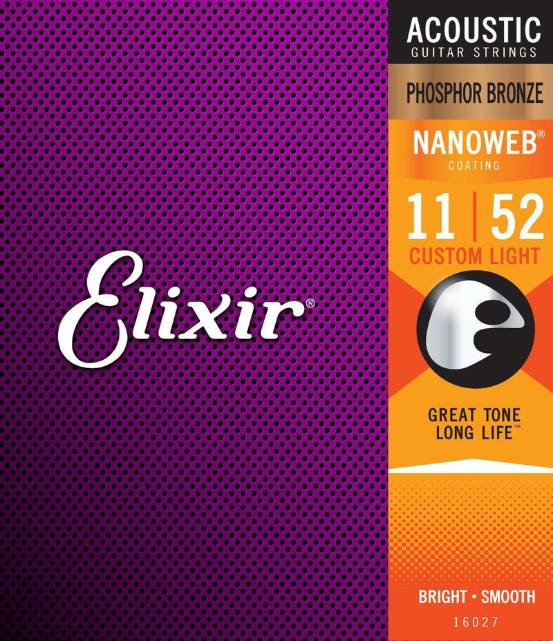 Elixir 16027 Nanoweb Phosphor Bronze Custom Light 11-52.