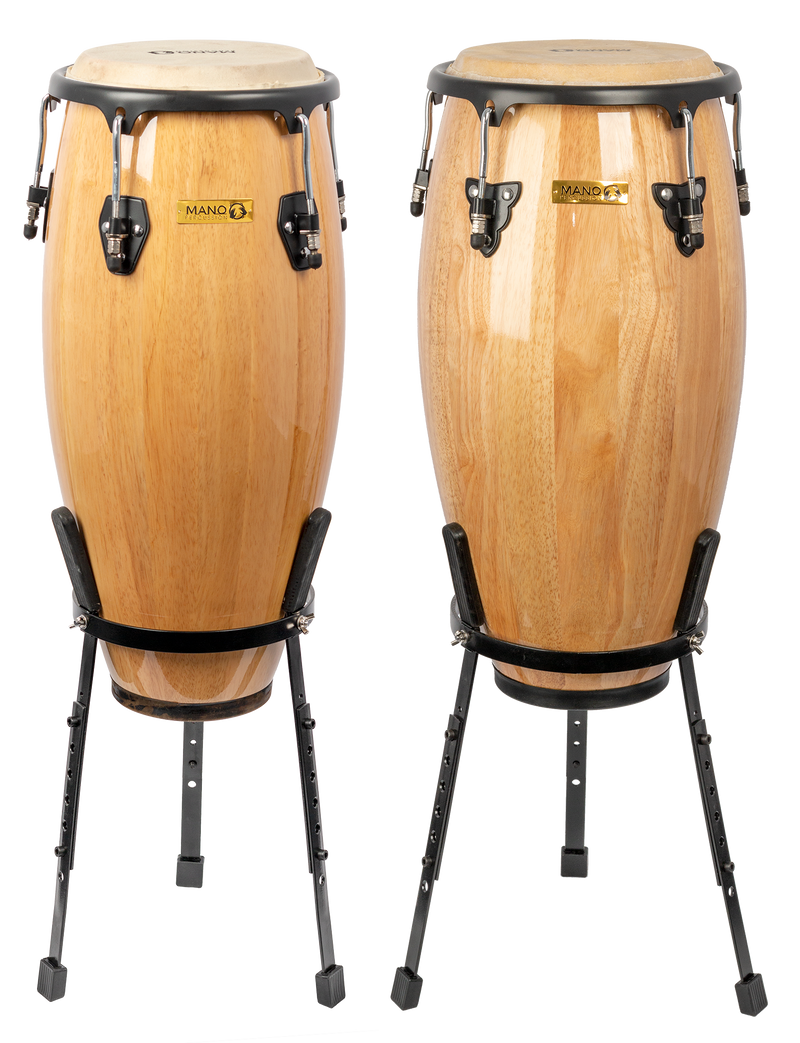 Mano Percussion 10/11 Inch Congas Vellum W/Basket Stands Natural