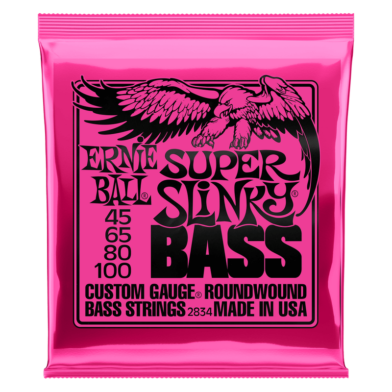 Ernie Ball Super Slinky Nickel Wound Electric Bass Strings - 45-100 Gauge.