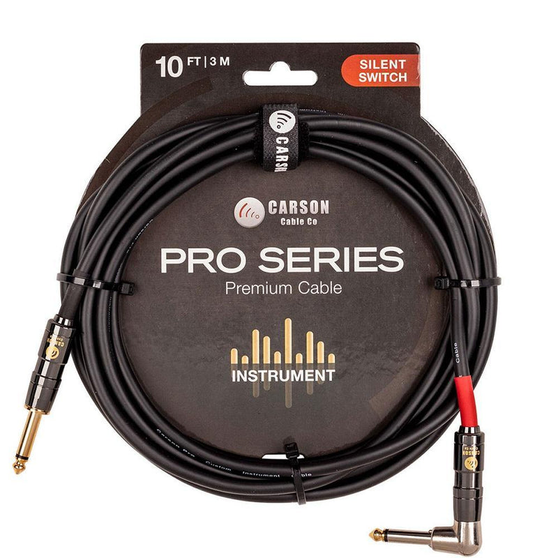 Carson Silent Switch Pro 10 ft Straight to Right Angle Guitar Cable at Five Star Music 102 Maroondah Highway Ringwood Melbourne Music Guitar Store.