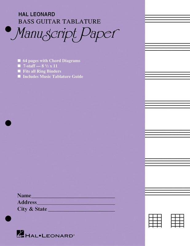 Bass Guitar Tablature Manuscript Paper (Purple Cover)