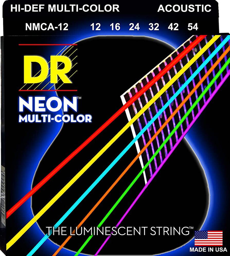 DR NMCA-12 HI-DEF NEON - MULTI-COLOR Colored Acoustic Guitar Strings: Light 12-54