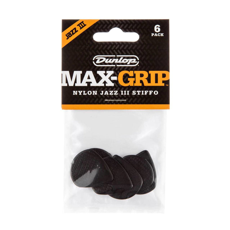 Jim Dunlop JPP113S Stiffo Nylon Jazz III Max Grip Players Pack Black (Pack of 6)