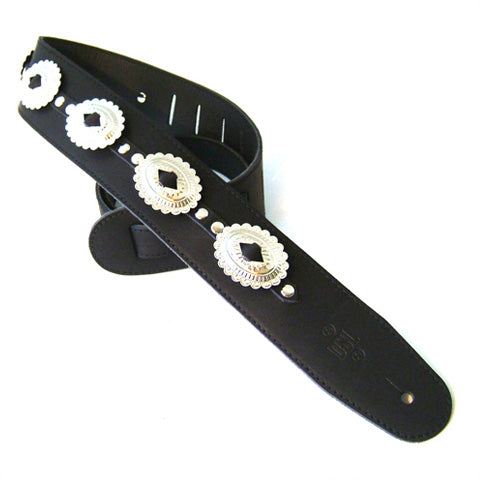 DSL Black 2.5" Leather Strap with Concho Flower  Detail