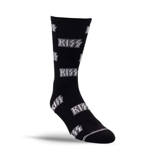 KISS "All Over Logo" Large Crew Socks in Black (1-Pair)