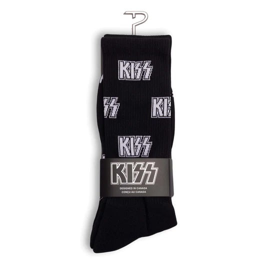KISS "All Over Logo" Large Crew Socks in Black (1-Pair)