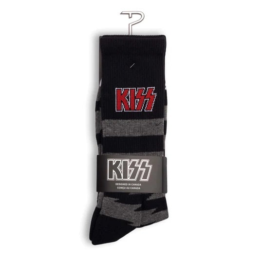 KISS "Lightning Stripes" Large Crew Socks in Charcoal (1-Pair)