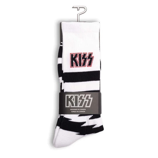 KISS "Lightning Stripes" Large Crew Socks in White (1-Pair)