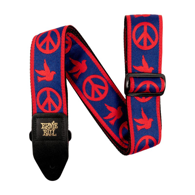 Ernie Ball Classic Jacquard Strap - Red and Blue Peace Love Dove