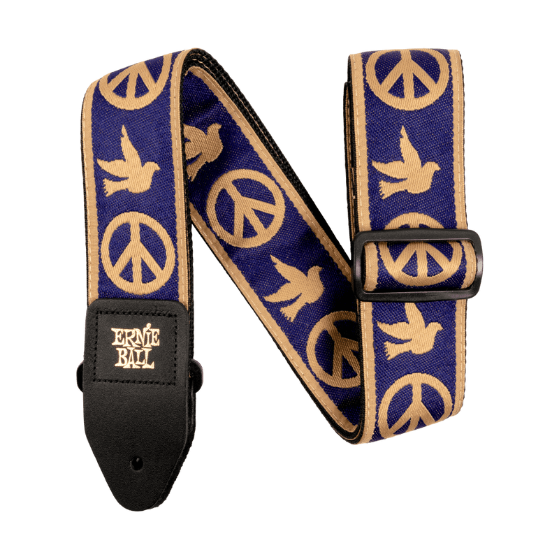 Ernie Ball Classic Jacquard Strap - Navy Blue and Beige Peace Love Dove