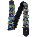 2" Stitched 3D Lace Ribbon Guitar Strap in Blue & Gold Floral Design