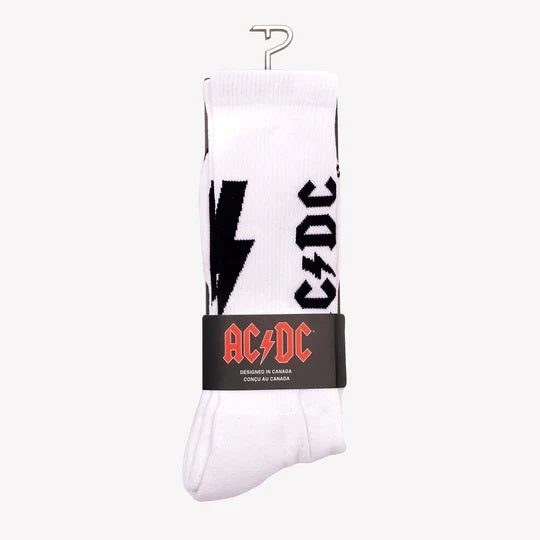 AC/DC "Lightning Strikes" Large Crew Socks in White (1-Pair)