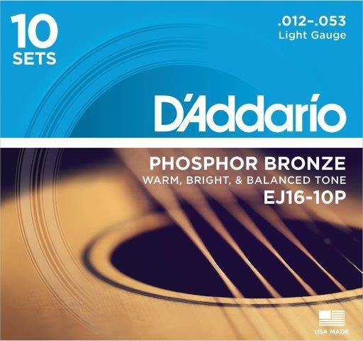 Daddario Acoustic Guitar String Set 12/53 10 Pack.