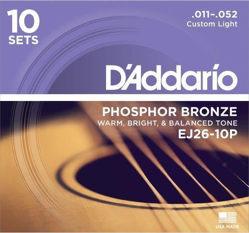 Daddario Acoustic Guitar String Set 11/52 10 Pack.