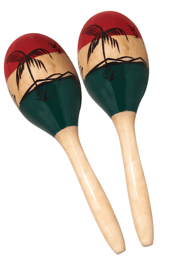 Oval Wooden Maracas with Tropical Design.