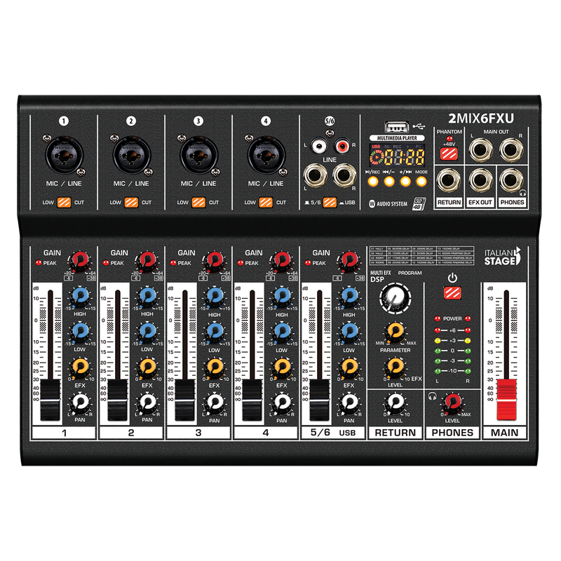 Italian Stage 2MIX6FXU 6-Channel Stereo Mixer at Five Star Music 102 Maroondah Highway Ringwood Melbourne Music Guitar Store.