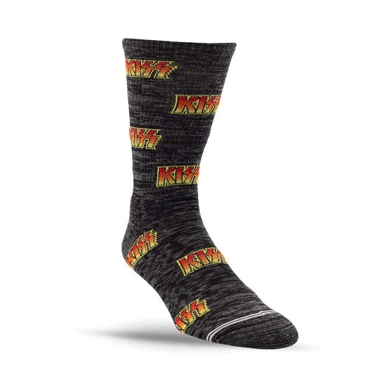 KISS "All Over Logo" Large Crew Socks in Charcoal (1-Pair)