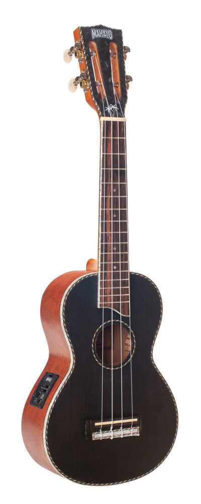 Mahalo Pearl Series Concert Ukulele with Pickup - Black w/ Bag