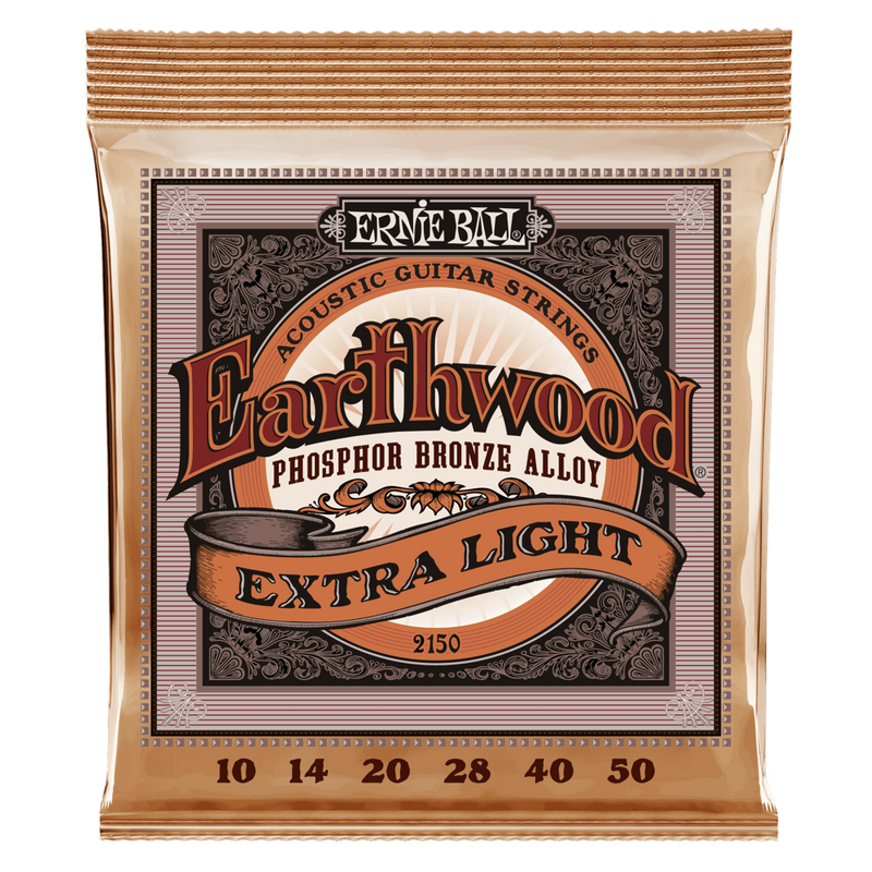 Ernie Ball Earthwood Extra Light Phosphor Bronze Acoustic Guitar Strings, 10-50 Gauge.