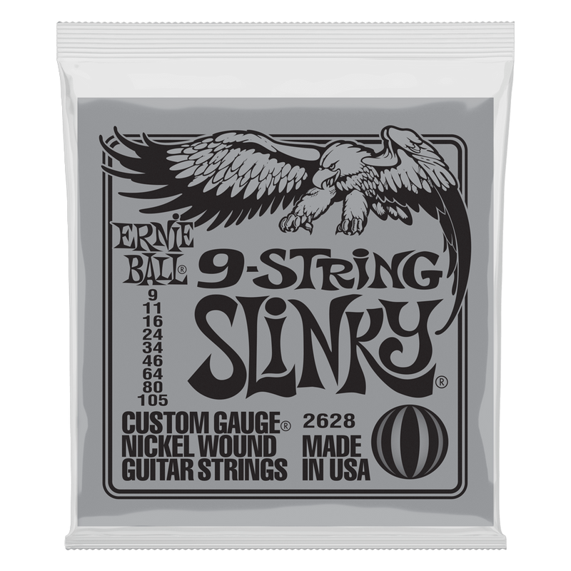 Ernie Ball Slinky Nickel Wound Electric Guitar 9-String 9-105 Gauge.