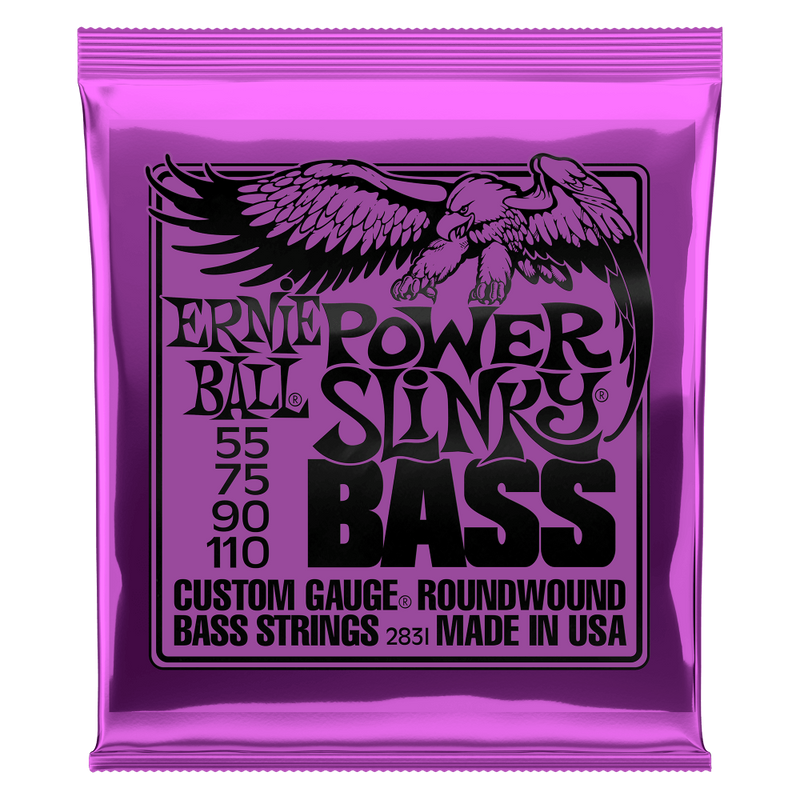 Ernie Ball Power Slinky Nickel Wound Electric Bass Strings 55-110 Gauge.