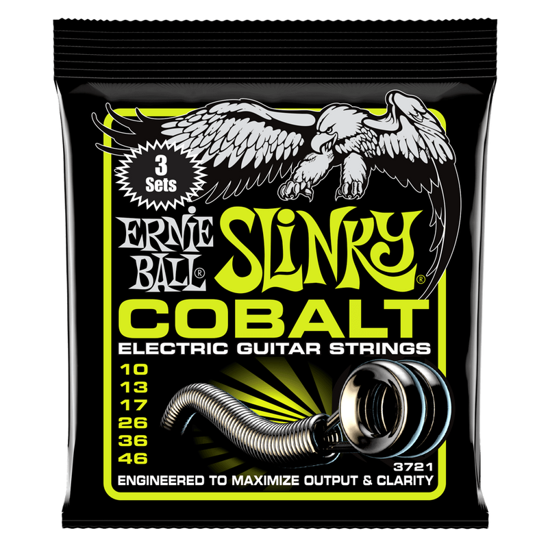 Ernie Ball Regular Slinky Cobalt Electric Guitar Strings 3 Pieces Pack, 10-46 Gauge.