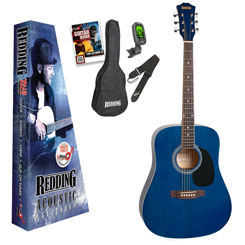 Redding RED50PKTBU Dreadnought Acoustic Guitar Package Transparent Blue