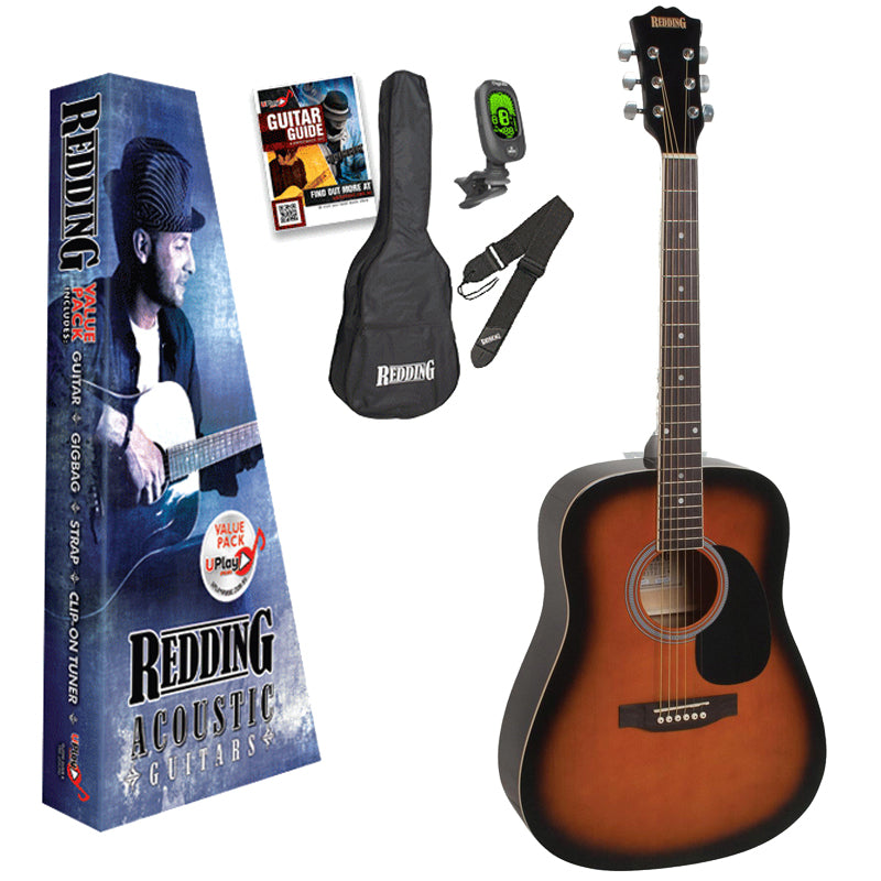 Redding RED50PKVS Dreadnought Acoustic Guitar Package Vintage Sunburst