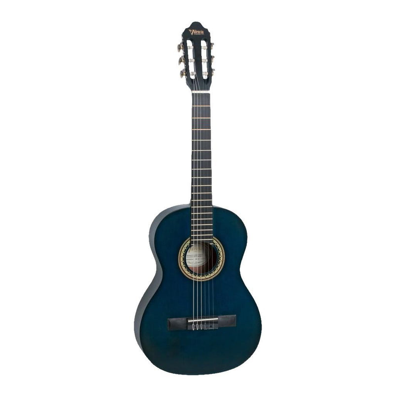Valencia VC202TBU 1/2 Size Classical Guitar - Transparent Blue Satin
