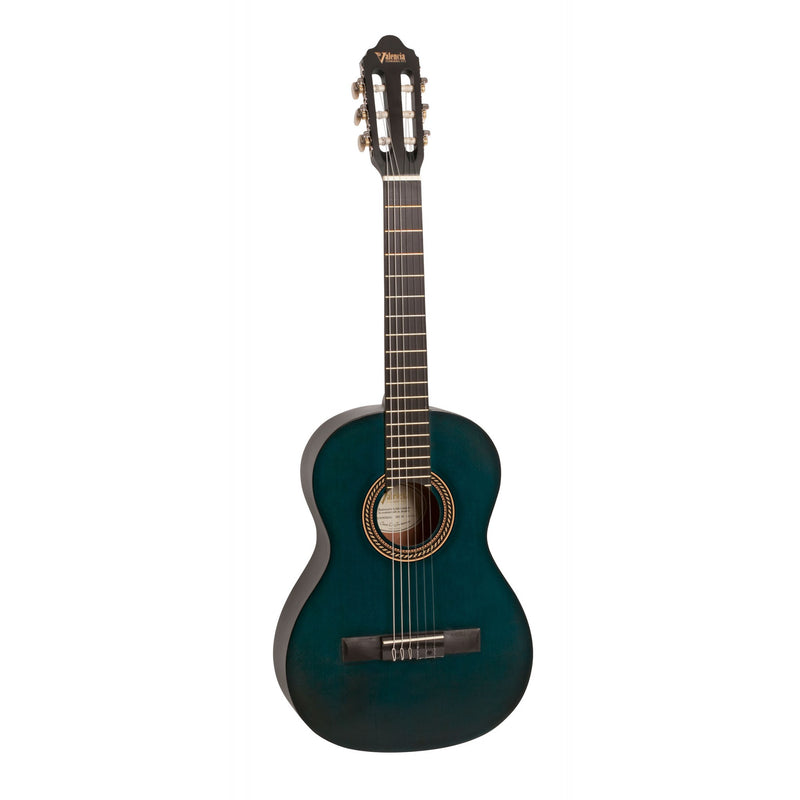 Valencia VC203TBU - 3/4 Size Classical Guitar - Satin Transparent Blue
