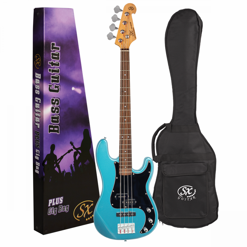 SX VEP62LPB PJ Vintage Style 4 String Bass Guitar Lake Placid Blue