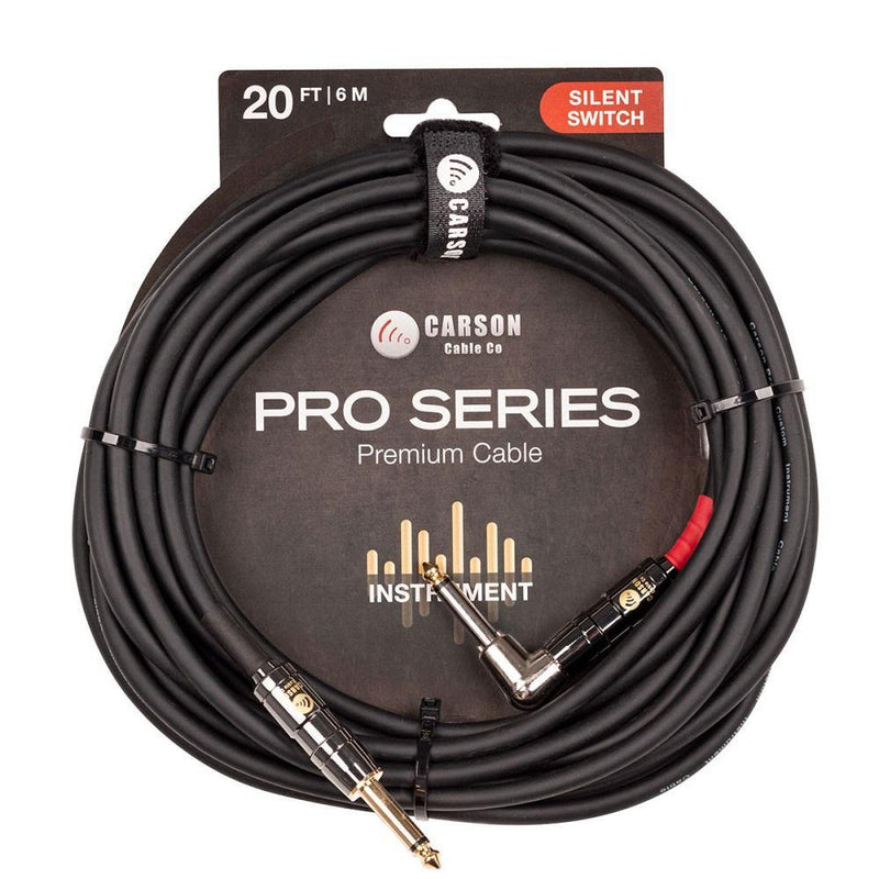 Carson Silent Switch Pro 20 ft Straight to Right Angle Guitar Cable at Five Star Music 102 Maroondah Highway Ringwood Melbourne Music Guitar Store.