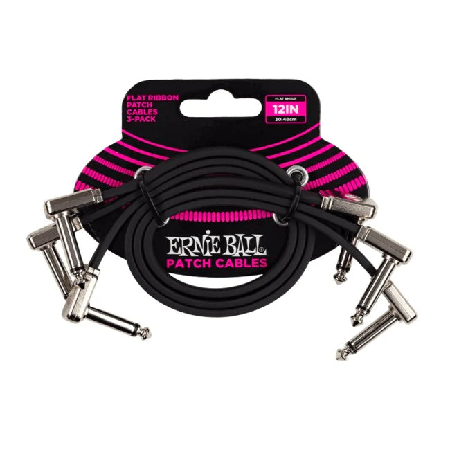 Ernie Ball 12 Inch Flat Ribbon Patch Cable 3-Pack - Black