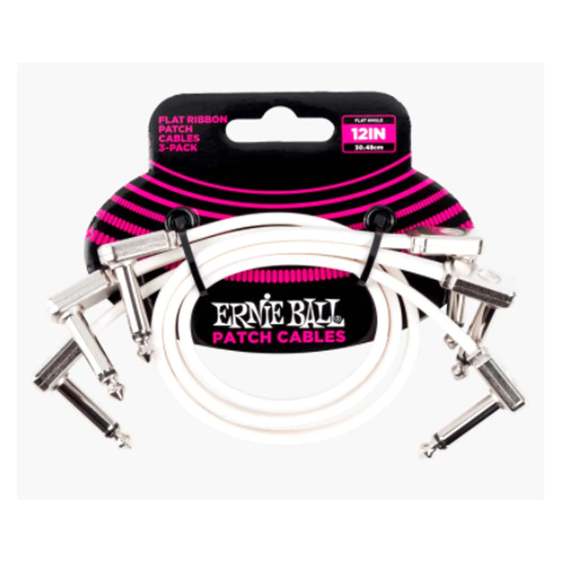 Ernie Ball 12 Inch Flat Ribbon Patch Cable 3-Pack - White